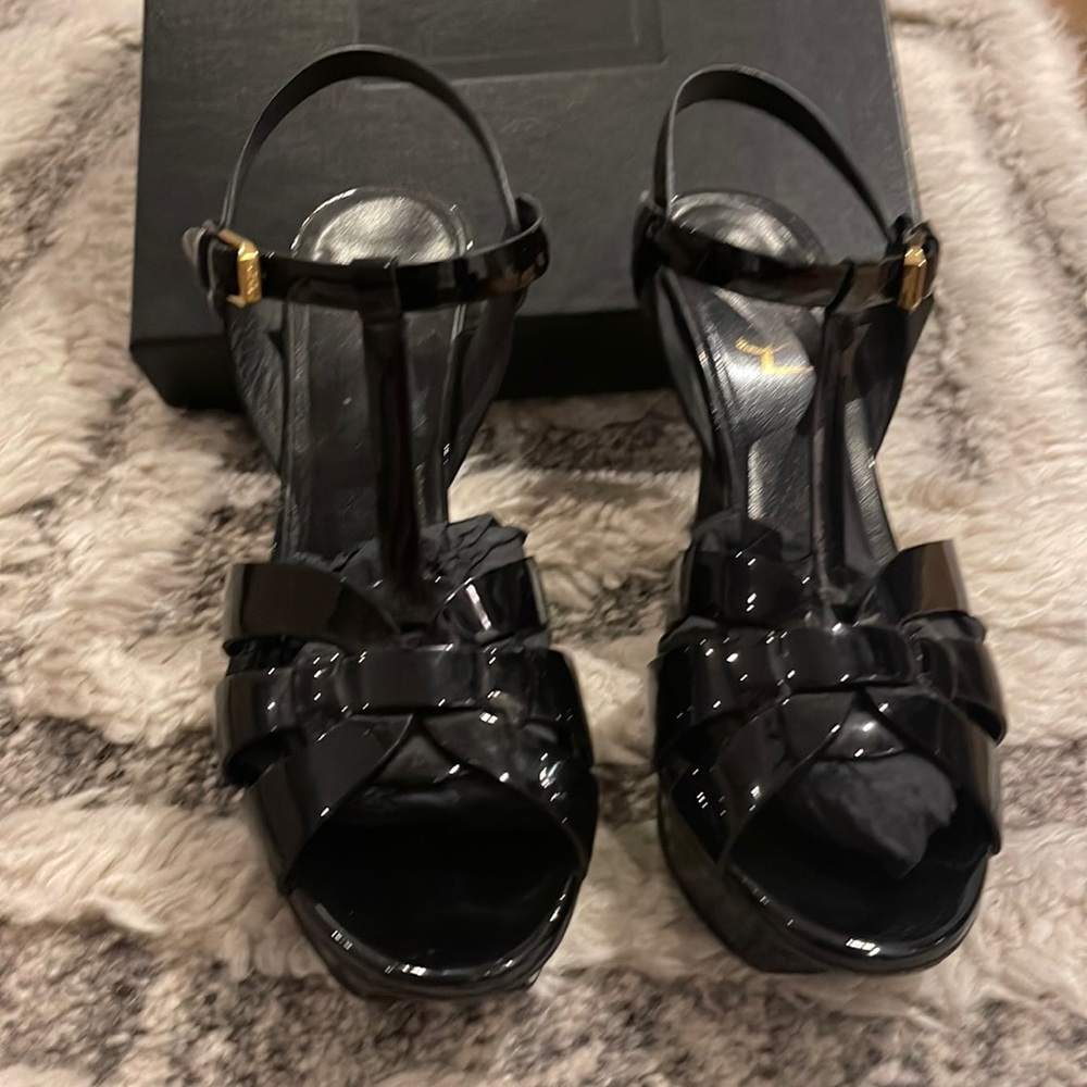 Saint Laurent-black glossy tribute Sandals
